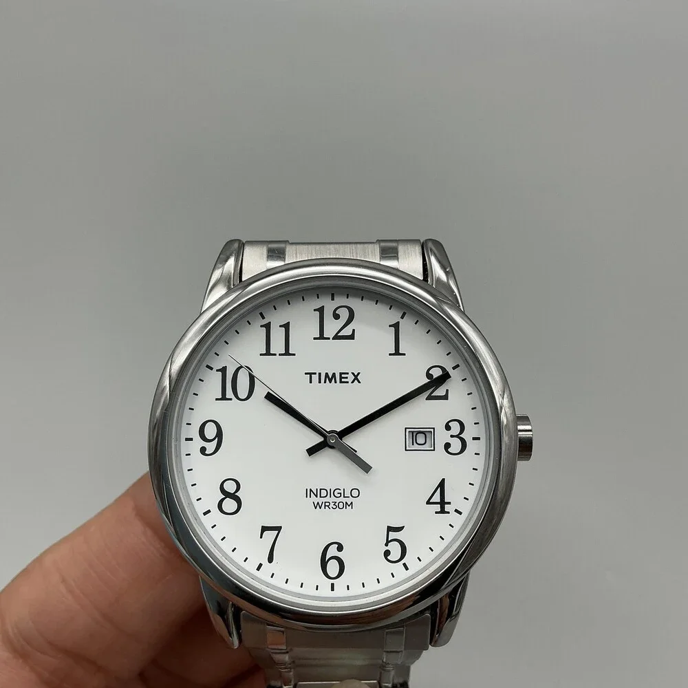 Timex Easy Reader Indiglo Mens Watch 38mm Stainless Date Stretch Band